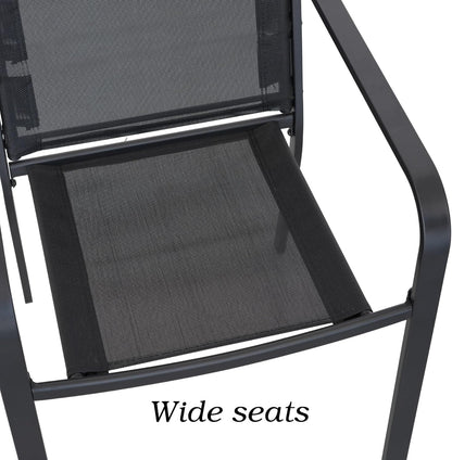 7-Piece Outdoor Dining Set, 48'' Round Table with 6 Stackable Chairs All Weather Furniture Set - Black