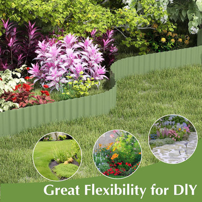 Metal Garden Edging Border, Corrugated Steel Landscaping, DIY for Lawn (Green, 6 Inch x 40FT)