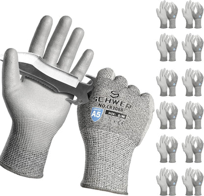 Schwer 240 Pairs ANSI A5 Cut Resistant Work Gloves, Cut Proof Gloves with PU Coating, Used for Metal Fabrication, WoodWorking, Construction, Non Slip, Durable, M, CR3088
