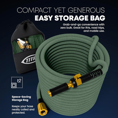 TITAN Flexible Garden Hose 10FT – Ultra Lightweight, Heavy Duty Water Hose with Brass Fittings & Jet Nozzle – Kink-Free, Non-Expanding, Durable Fabric Hose for Yard, Lawn, Car Wash, Outdoor Use
