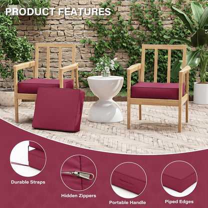 Patio Chair Cushions 18.5 X 16 X 4 Inch Waterproof Outdoor Seat Cushions for Patio Furniture, Outdoor Sofa Couch Pads with Ties & Handle, Set of 2, Fuchsiared