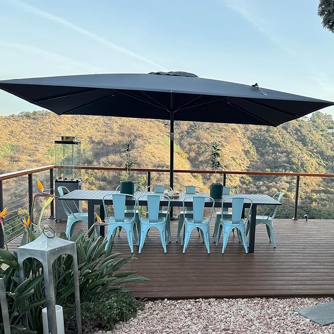 PURPLE LEAF 10' X 13' Rectangle Patio Umbrella with Base Large Windproof Offset Hanging Outdoor Umbrella Cantilever Umbrella Outdoor Patio Grey