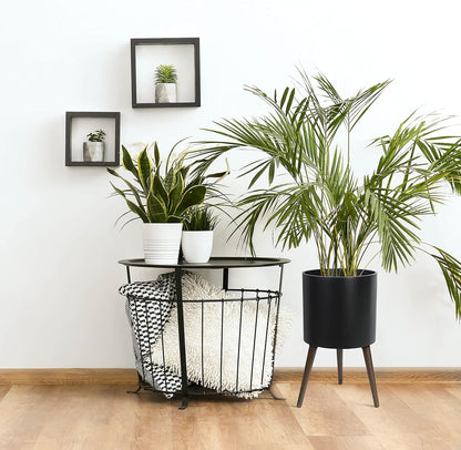 D'vine Dev 14 Inch Planter Pot with Stand, Mid-Century Tall Plant Pot with Legs for Indoor Plants, X-Large, Black, 88-O-D-2