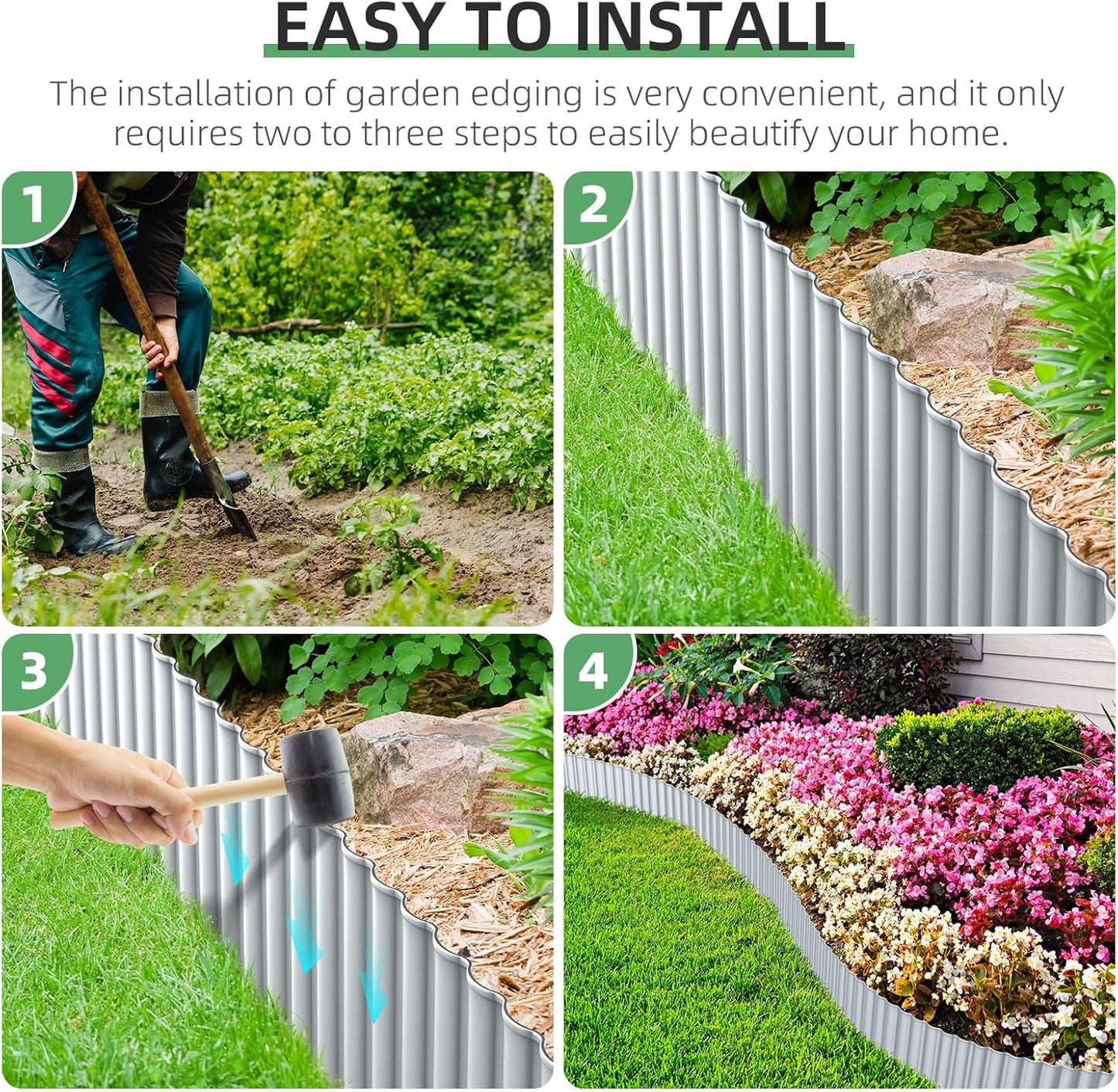 Corrugated Metal Garden Edging, 5''×50Ft Steel Landscape Edging Border, Flower Bed Edging Borders, Metal Lawn Edging for Landscaping, Garden, Pathway, Lawn, Flower Bed, Garden Fence (Silver)