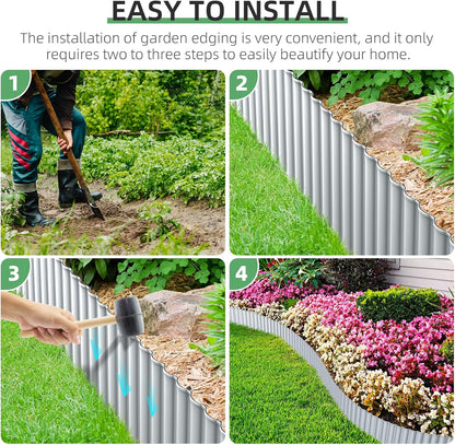 Corrugated Metal Garden Edging, 5''×50Ft Steel Landscape Edging Border, Flower Bed Edging Borders, Metal Lawn Edging for Landscaping, Garden, Pathway, Lawn, Flower Bed, Garden Fence (Silver)