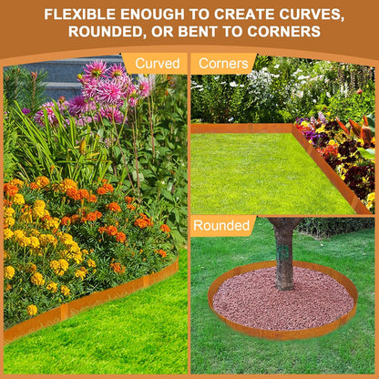 Hugeleaf 4.5 Inch Pre-Rusted Cor-Ten Steel Landscape Edging with 11 Pcs Metal Clips, Hammer-in Heavy Duty Metal Edging Pack of 10 (33 Feet Total Length) -Edge for Lawn Garden Yard