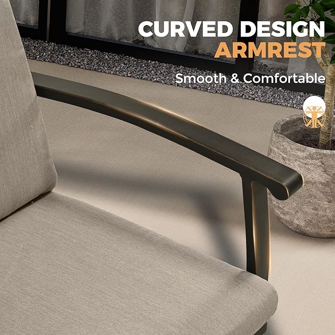 HAPPATIO 7 Piece Patio Dining Set, Aluminum Outdoor Dining Set for 6, Aluminum Dining Table and Chairs Set, Patio Furniture with Table, Chairs and Washable Cushions (Black)