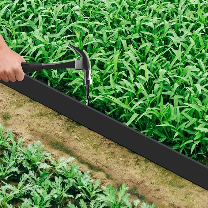 Landscape Edging Coil 33 FT, 4 Inch Tall Garden Edging Border Flexible Lawn Edging Kit with 30 Spikes, Plastic Edging for Landscaping Flower Beds Yard Pathway Paver Edging (4IN x 33FT, Black)
