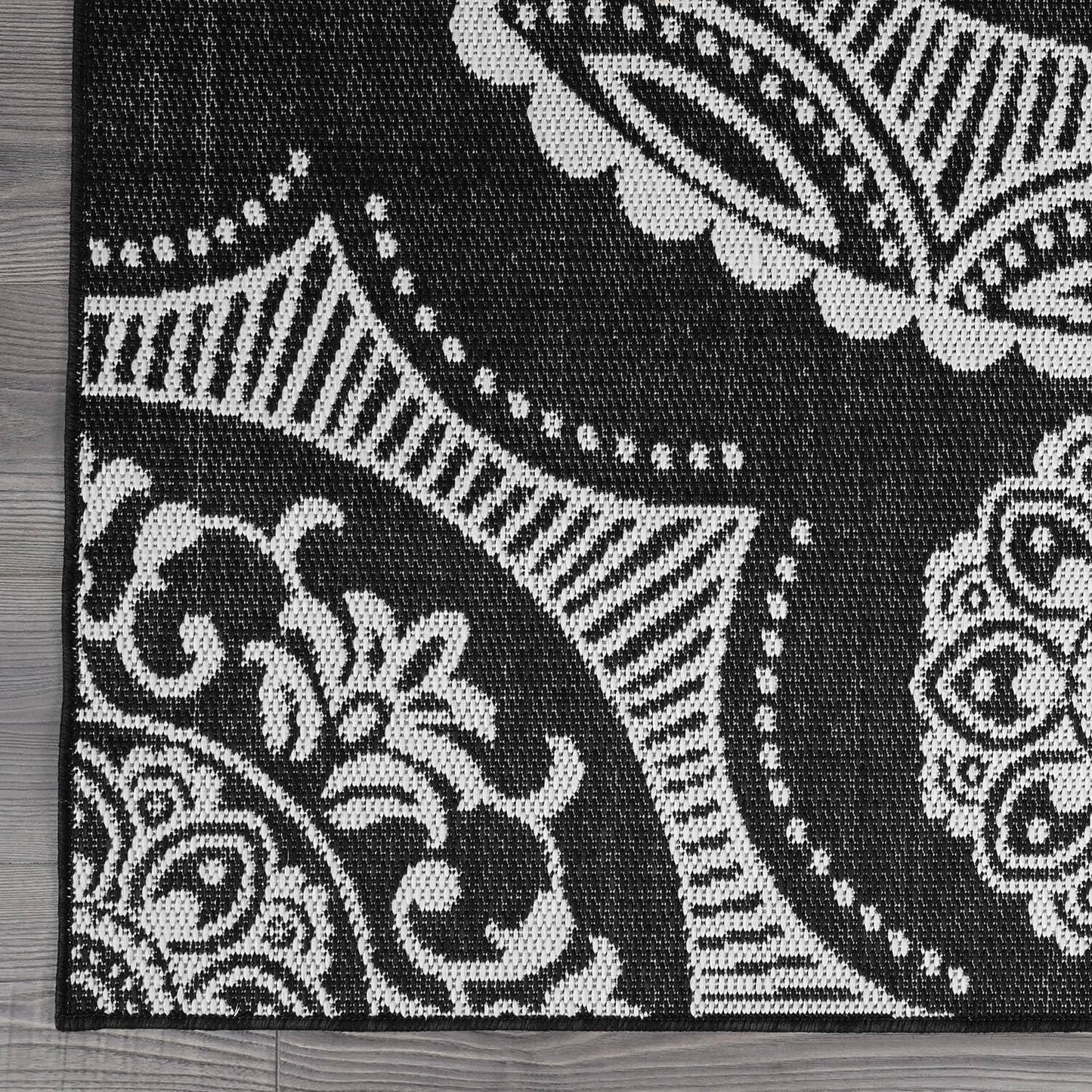 Medallion Outdoor Rug 8x10 Washable Outside Carpet for Indoor Patio Porch Waterproof Easy Cleaning Non Shedding Area Rugs Black 8 x 10