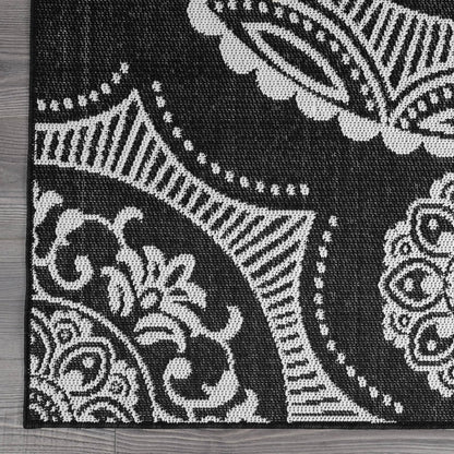 Medallion Outdoor Rug 8x10 Washable Outside Carpet for Indoor Patio Porch Waterproof Easy Cleaning Non Shedding Area Rugs Black 8 x 10