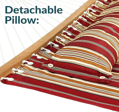 Sunnydaze Quilted Outdoor Hammock with Spreader Bars - Heavy-Duty 450-Pound Capacity Double Hammock for Outside - Red Stripe