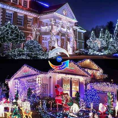 JMEXSUSS 2 Pack Solar Christmas Lights Outdoor Waterproof, 100 LED 33ft White and Multicolor Color Changing Solar Fairy Lights, Copper Wire Solar String Lights for Outside Yard Christmas Decorations