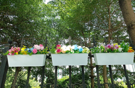 3 Pcs Large Hanging Flower Pots for Railing Or Fence 16 Inch Railing Planter Box for Any Balcony, Porch or Deck Countryside Style Window Planter Boxes Are Perfect to Herbs & Flowers for Garden (White)