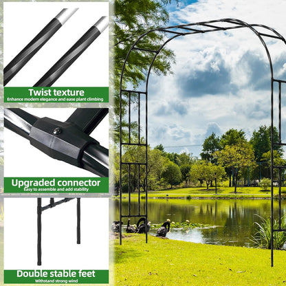 Garden Arch Trellis, Trellis Arch for Climbing Plants Outdoor, 8.2 x 7.9FT Metal Full Garden Arbor, Garden Trellises for Patio Lawn Backyard, Large Archway Decoration Black 98.4" x 94.5in