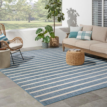 Nourison Home Positano Indoor/Outdoor Navy Ivory 8' x 10' Area Rug, Easy Cleaning, Non Shedding, Bed Room, Living Room, Dining Room, Backyard, Deck, Patio (8x10)