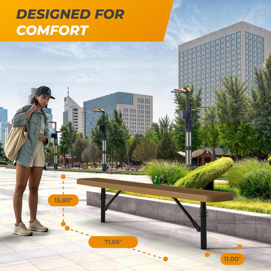 Heavy-Duty Outdoor Metal Bench, Thermoplastic-Coated, Inground, Weatherproof, Commercial-Grade for Parks, Gardens, Patios, Stores & More (6 Ft - Inground, Brown)