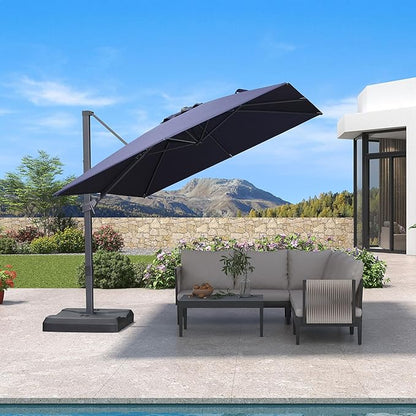 PURPLE LEAF 9' × 9' Patio Cantilever Umbrella Outdoor Square Adjustable Offset Umbrellas with 360-degree Rotation and 8 Heavy Duty Metal Ribs for Garden Deck Pool Navy Blue