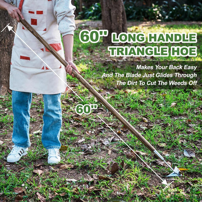 Haliaeetus Triangle Hoe, 60'' Scuffle Hoe for Keeping Your Back from Tiring Out, Weeding Just in Push-Pull Motion, Rogue Hoe with Triangle Head for Quickly Clear Out a lot of Weeds from All Direction