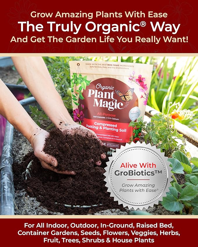 Compressed Organic Potting Soil for Garden, Plants & Vegetables - Expands 4x When Mixed with Water - Indoor or Outdoor Use - Plant Food Mix Derived from Natural Coconut Coir & Worm Castings Fertilizer