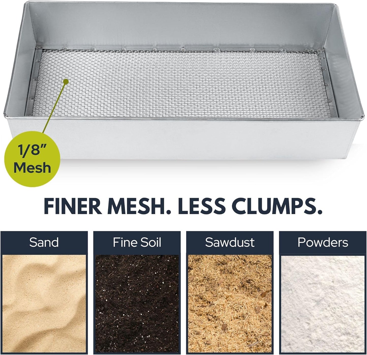 Soil Sifter, Wide Size (17.5 x 11.5 inches) with 1/8-inch Mesh, Garden Sieve for Dirt, Sand, Rocks, and Compost