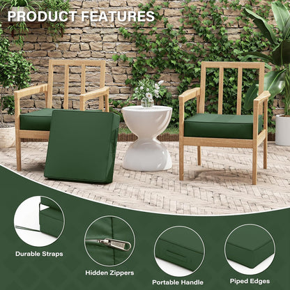 Patio Chair Cushions 22 X 22 X 4 Inch Waterproof Outdoor Seat Cushions for Patio Furniture, Outdoor Sofa Couch Pads with Ties & Handle, Set of 2, Green