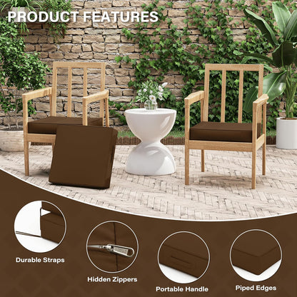 Patio Chair Cushions 17 X 16 X 3 Inch Waterproof Outdoor Seat Cushions for Patio Furniture, Outdoor Sofa Couch Pads with Ties & Handle, Set of 2, Chocolate