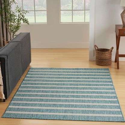 Nourison Home Positano Indoor/Outdoor Aqua Ivory 5' x 7' Area Rug, Easy Cleaning, Non Shedding, Bed Room, Living Room, Dining Room, Deck, Backyard, Patio (5x7)