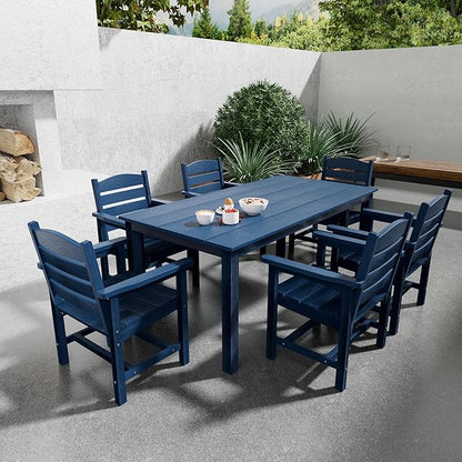 Poly Lumber Patio Dining Chair Set of Two, HIPS Outdoor Ladder Back Chair, Weather Resistant (Navy Blue, 2 Piece)