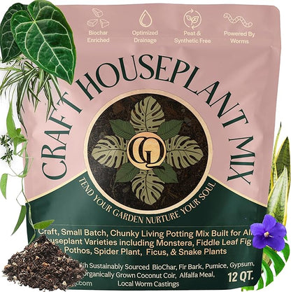 Craft Organic Houseplant Potting Mix, Elite House Plant Soil, Chunky, Well Draining Potting Soil for All Indoor Plants, Tropical Plants & Flowers, Sustainable & Peat Free, Less Prone to Gnats, 12QT