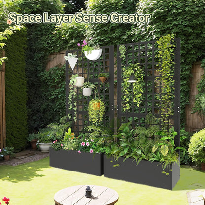 Metal Planter with Trellis 72" x 36’’ x 16", Raised Garden Bed with Trellis, Planter Box with with Privacy Screen for Climbing Plants, Flowers, Vegetables, Fruits
