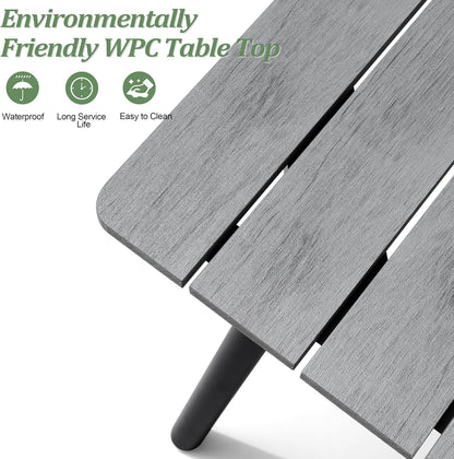 Outdoor Dining Table for 6-8, 82.7 inch Patio Dining Table with Wooden-Like Top and Aluminum Frame, Rectangular Table with Umbrella Hole Outdoor Furniture, Grey