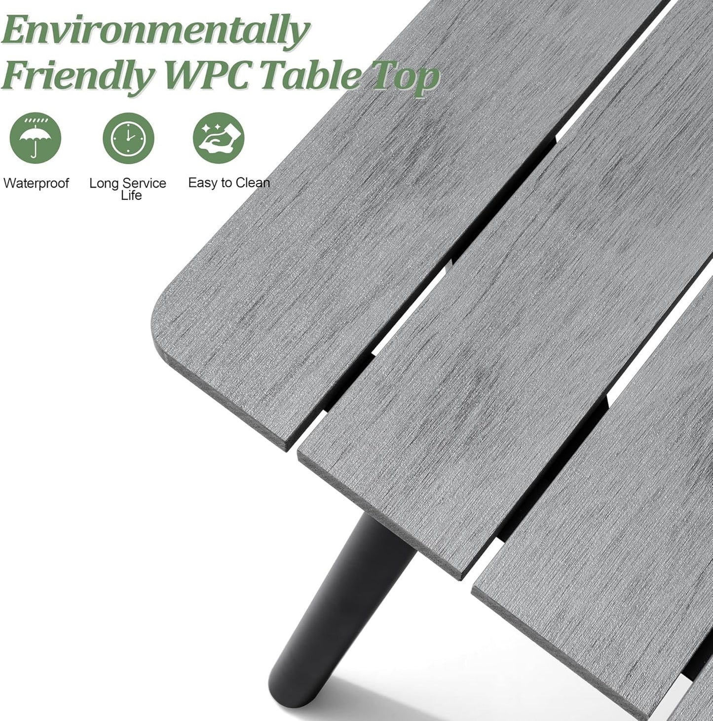 Outdoor Dining Table for 8-10, 94.5 inch Patio Dining Table with Wooden-Like Top and Aluminum Frame, Rectangular Table with Umbrella Hole Outdoor Furniture, Grey