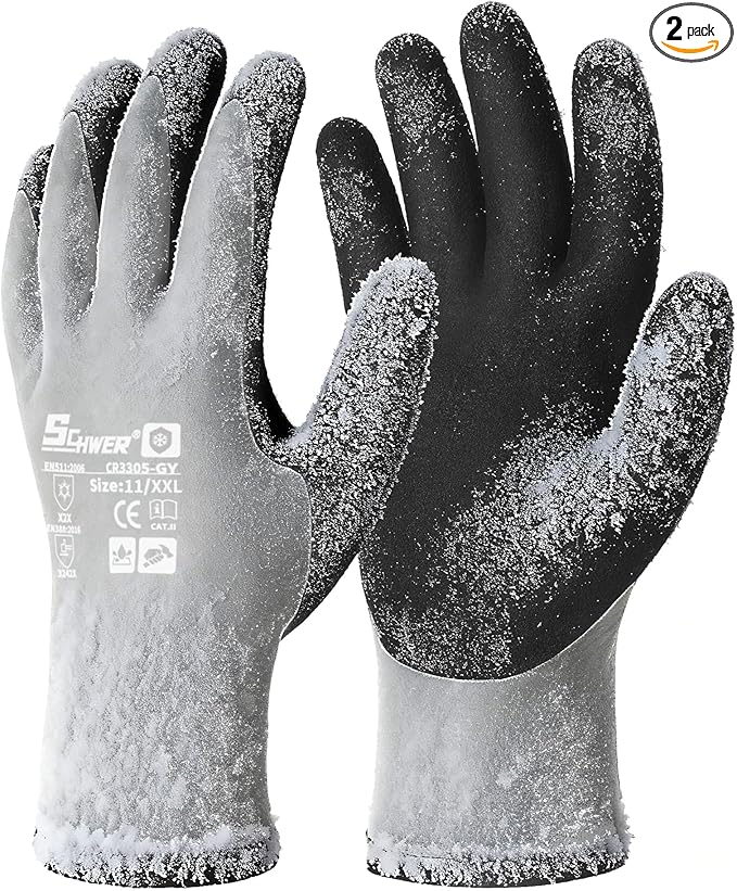 Schwer 2 Pairs 100% Waterproof Winter Work Gloves, ANSI A2 Cut Resistant Freezer Gloves for Outdoor Cold Weather Keep Hands Warm, Enhanced Warmth & Durability, for Shoveling Snow, Ice Fishing, XXL