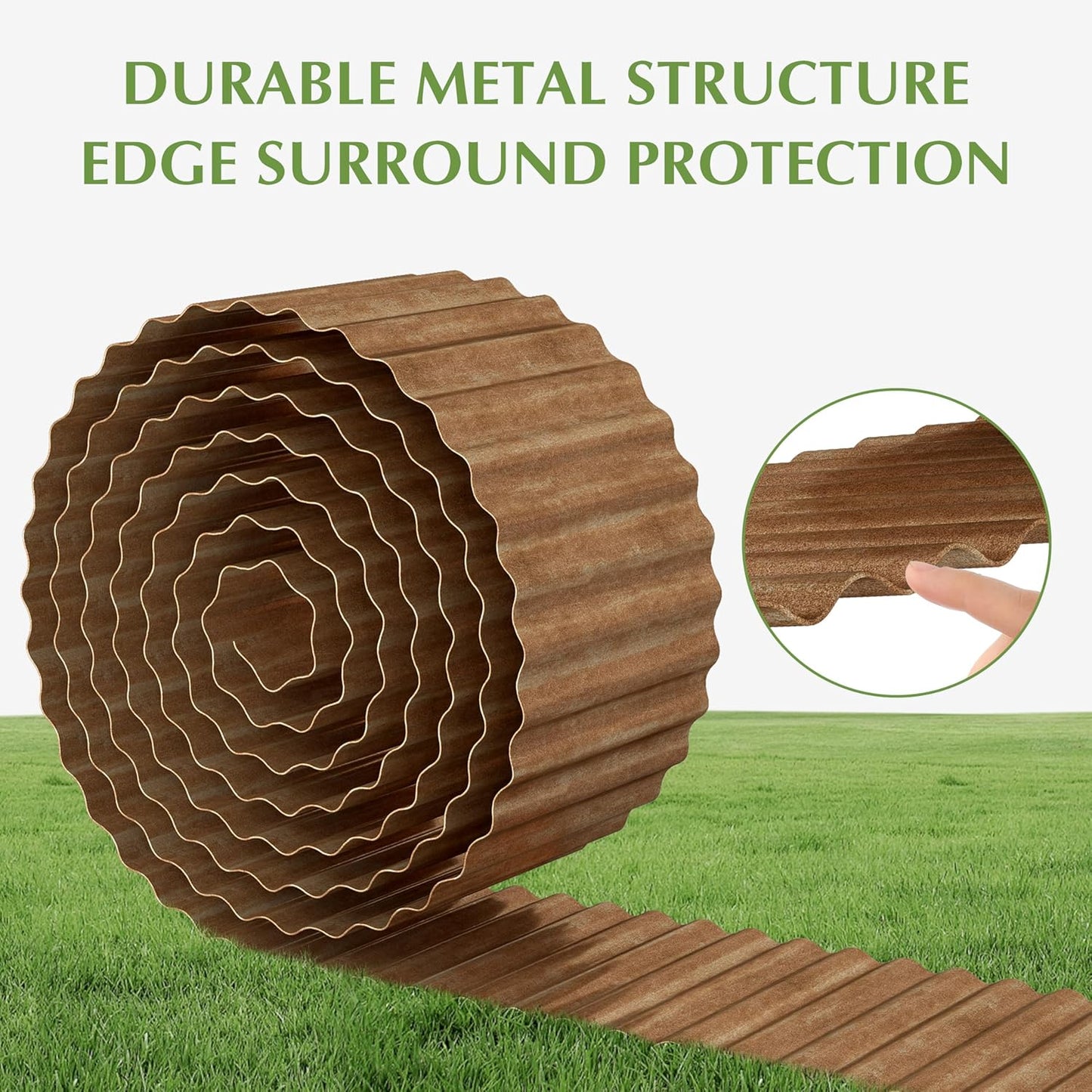 Metal Garden Edging Border, Corrugated Steel Landscaping, DIY for Lawn (Rusty, 6 Inch x 10FT)