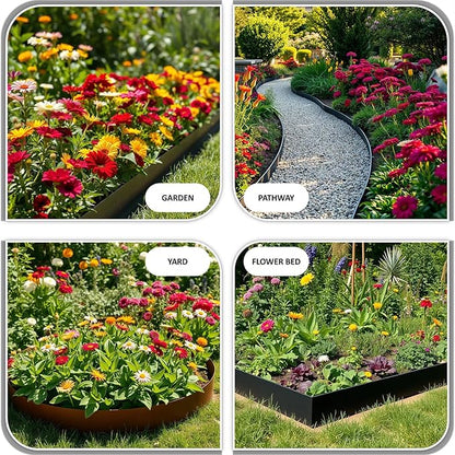 20ft. Galvanized Steel Landscape Edging (6-Pack) – 40" x 8" Metal Garden Border, Hammer-in Lawn Edging for Landscaping, Tree Rings, Yard & Pathway – Black Steel Lawn Edge for Garden Design