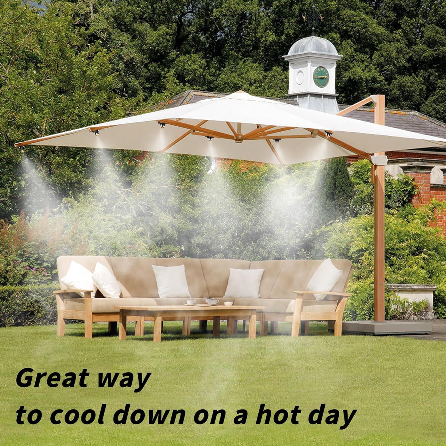 24 Pack Brass Misting Nozzles Outdoor Cooling System with 24 Heavy Duty Mister Nozzle,24 Tees,4 Brass Plugs,4 Black Plugs for Outdoor Cooling System