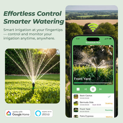 ImoLaza Outdoor Smart Sprinkler Controller, 4-Zone WiFi Irrigation Controller with Hyper-Local Weather, App Remote Control, Works w/ Alexa, Auto Watering, Rain/Freeze/Wind Skip, Smart Fault Detection