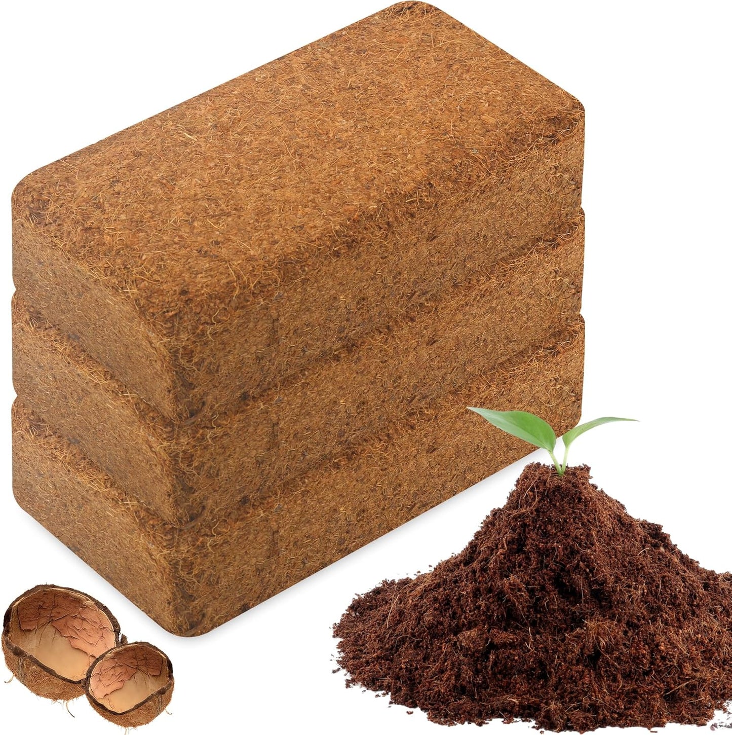 Coco Coir Brick for Plants-3 Pack Premium Coconut Bricks, 100% Organic Peat Moss, Fiber Coconut Husk for Planting, Gardening, Potting Soil Substrate
