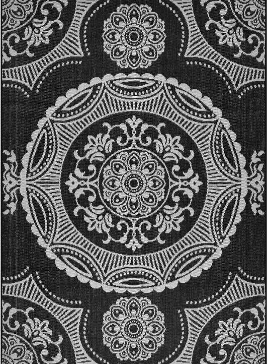 Medallion Outdoor Rug 8x10 Washable Outside Carpet for Indoor Patio Porch Waterproof Easy Cleaning Non Shedding Area Rugs Black 8 x 10