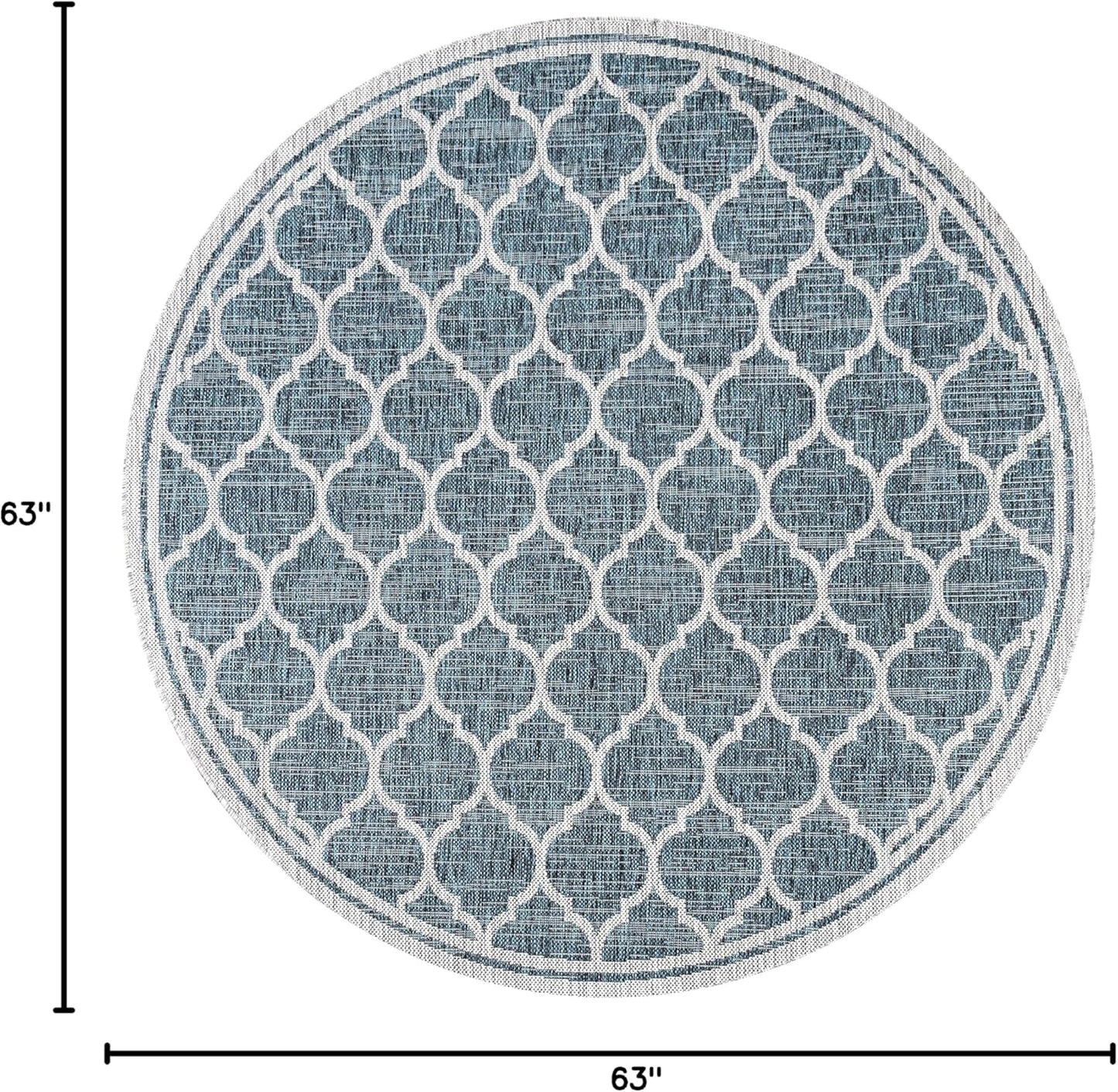 Eyely BMS109E-5R Santa Monica Trebol Moroccan Trellis Textured Weave Indoor/Outdoor Area Rug Coastal;Bohemian, Bedroom, Backyard, Patio, Easy-Cleaning, Non-Shedding, 5' Round, Teal/Gray