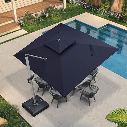 PURPLE LEAF 9 X 11 FT Cantilever Patio Umbrellas with Base Included, Large Square Offset Umbrella with 360° Rotation, Outdoor Aluminum Pool Umbrella for Pool Lawn Garden, Navy Blue