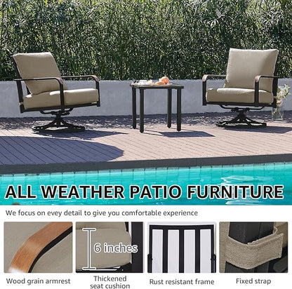 NATURAL EXPRESSIONS Outdoor Bistro Set, 3 Piece Swivel Glider Rocking Chairs Patio Conversation Furniture Set with 2 Rockers, 1 Metal Table and 6" Thick Cushions for Backyard, Porch, Balcony, 350lbs.