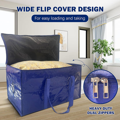 12 Pack Extra Heavy Duty Large Moving Bags with Strong Zipper & Carrying Handles, Sturdy Clothes Storage Bag Totes Bins, Packing Bags Moving Boxes College Moving Supplies, Dark Blue - 33 gal