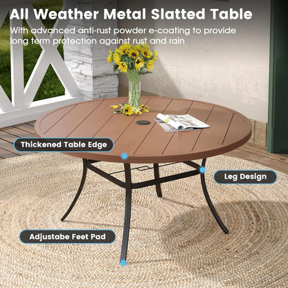 DIFY Patio Round Dining Table, 53" All Weather Round Outdoor Table with 1.57" Umbrella Hole for 8 Person, Perfect for Yard, Balcony and Lawn, Walnut