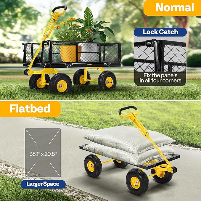 VIVOHOME Garden Cart Steel Heavy Duty 900 LBS Yard and Garden Wagon with 10 inch Tire and Handle Attach to ATV or Tractor Black