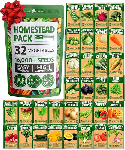 32 Heirloom Vegetable and Fruit Seeds for Planting - 16,000+ Seeds | Non-GMO Survival Seed Vault | High Germination | 32 Varieties of Vegetable Seeds for Your Home Survival Garden