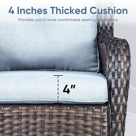 Patio Chair Cushions 6 Packs - Outside High Back Thick Cushion 22x24 for Outdoor Glider Rocking Chairs Loveseat 3-Seater Couch Sofa – Baby Blue/Buckle
