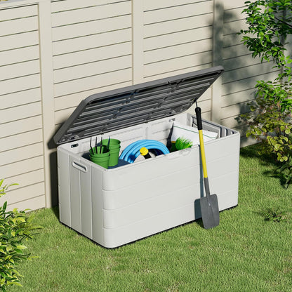 Heavy-Duty 100 Gallon Outdoor Storage Box - Waterproof Deck Box & Large Storage Bin for Patio/Pool, All-Weather Resin Chest with Lock, UV-Resistant, Alpine White