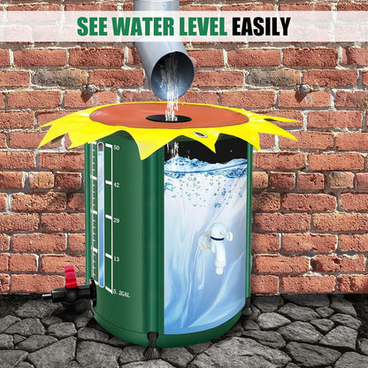 100 Gallon Collapsible Rain Barrel, Rain Water Collection Barrel with 1000D Oxford Cloth, Portable Rainwater Collection System with Spigot and Overflow Kit