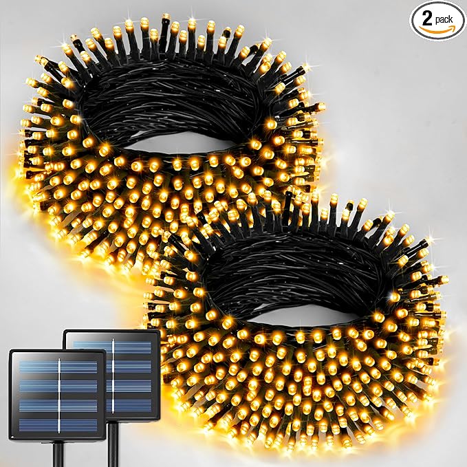 JMEXSUSS 2 Pack Solar Christmas Lights Outdoor - Total 400 LED 151FT Solar String Lights Outdoor Waterproof, 8 Modes Warm White String Light for Outside Patio Yard Tree Garden Christmas Decorations